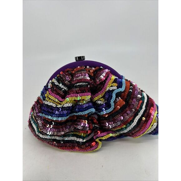 Santi Rainbow Beaded Clutch Purse Bag Handheld Kiss Lock Sequin Round - Picture 3 of 11